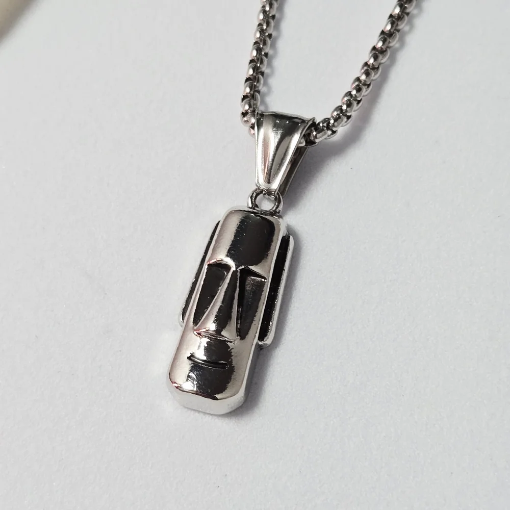 Moai Statue Necklace 316L Stainless Steel Easter Island Tiki Tribal Mens Pendant